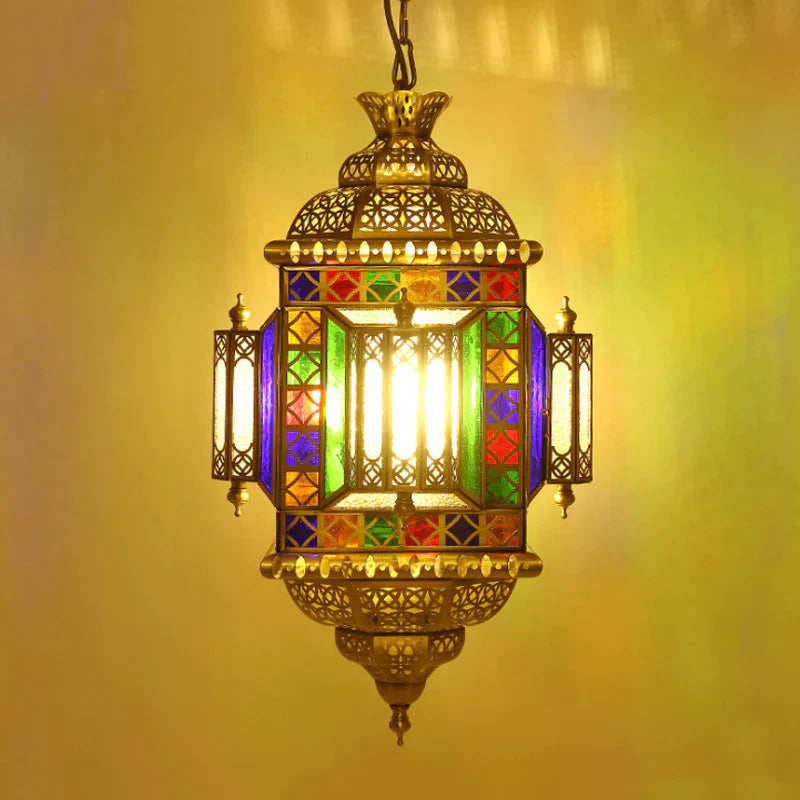 3 - Light Ceiling Chandelier Arabian Lantern Metal Suspended Lighting Fixture In Brass For