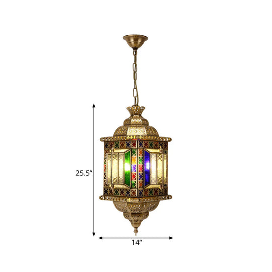 3 - Light Ceiling Chandelier Arabian Lantern Metal Suspended Lighting Fixture In Brass For