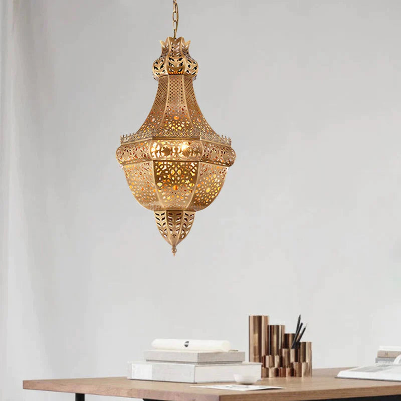 Basket Metal Chandelier Light Arab 4 Heads Restaurant Pendant Lighting Fixture In Brass