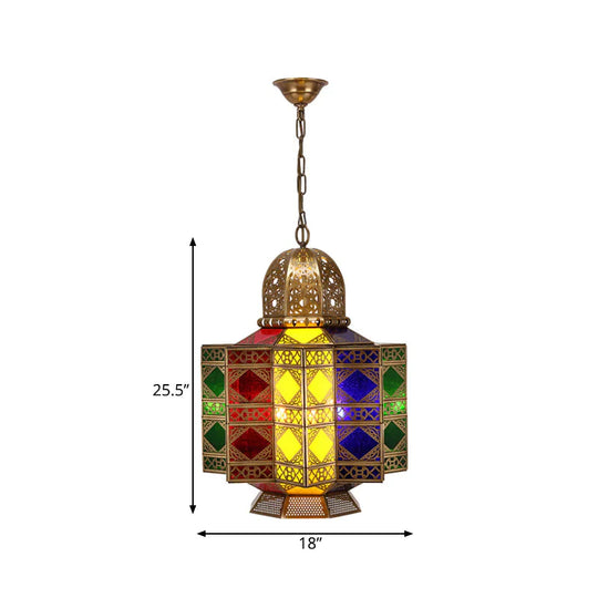 4 - Head Metal Pendant Lighting Arab Lantern Stained Glass Chandelier Light Fixture In Brass