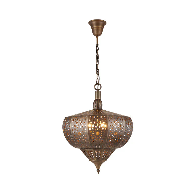 Bronze Cutout Suspension Lamp Vintage Metal 4 Heads Restaurant Chandelier Pendant Light