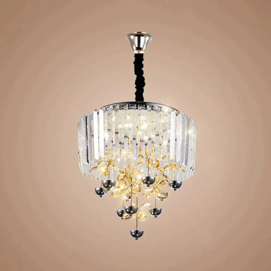 Strip Crystal Led Hanging Chandelier Contemporary Clear Drum Living Room Drop Lamp With Inner