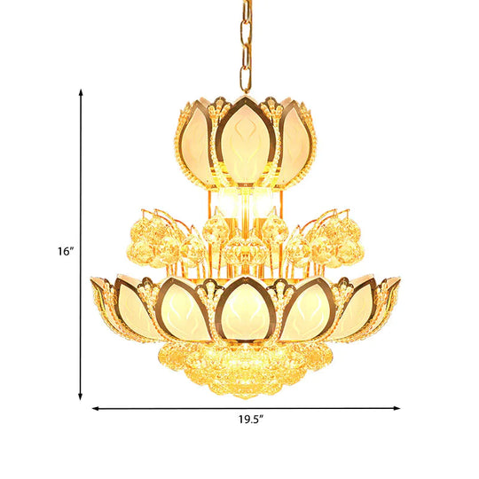 Lotus Blossom Restaurant Chandelier Modern Crystal 8 Heads Gold Finish Hanging Pendant Light