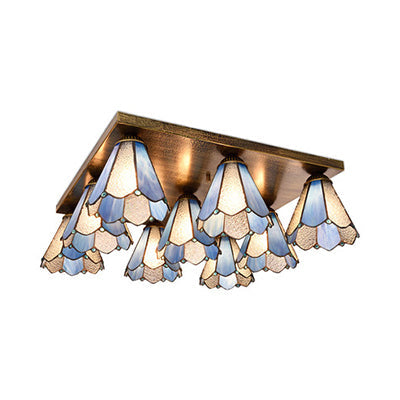 Retro 9 - Head Stained Glass Flush Mount Ceiling Light - Tiffany - Style