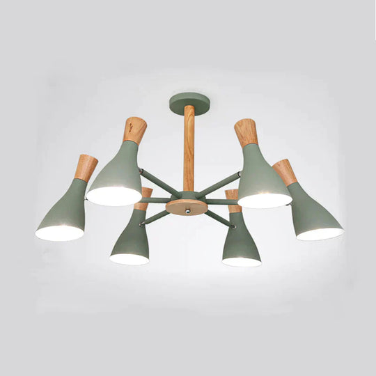 Green Horn Shape Hanging Ceiling Lamp 6 Lights Monochromatic Metal Chandelier For Living Room