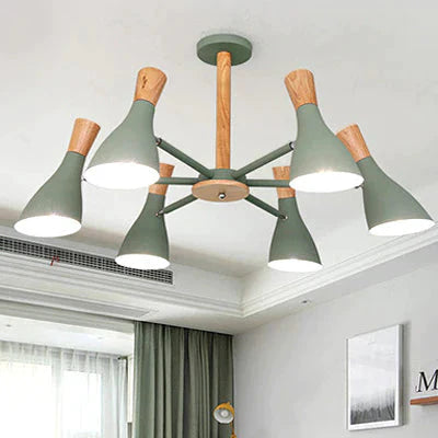 Green Horn Shape Hanging Ceiling Lamp 6 Lights Monochromatic Metal Chandelier For Living Room