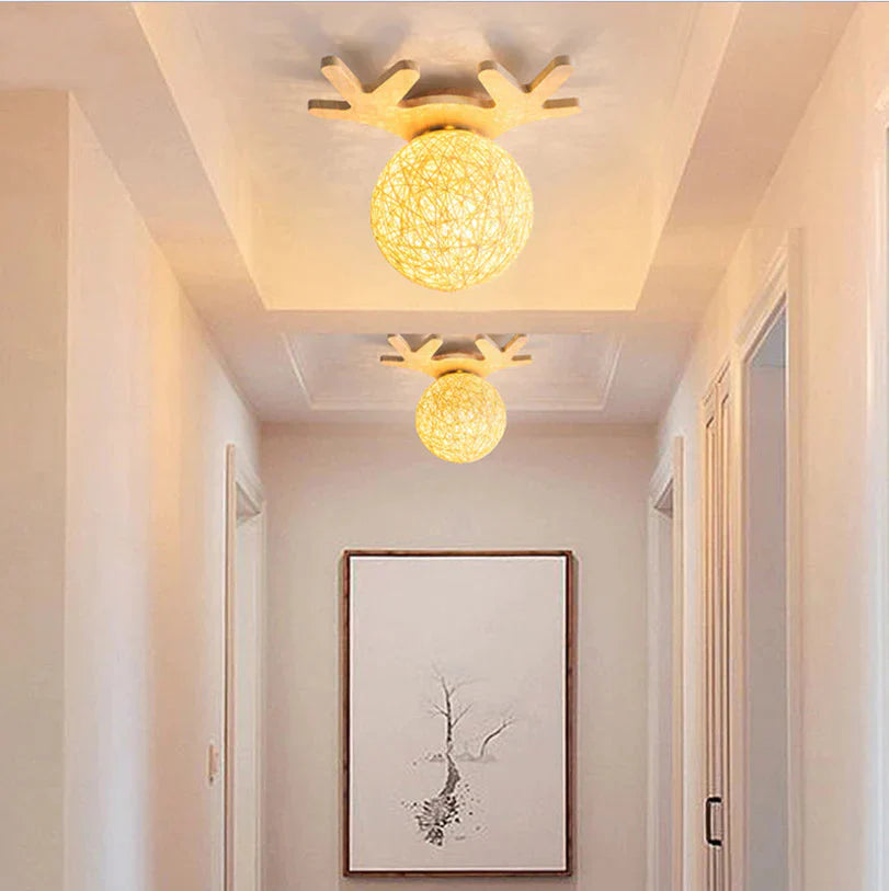 Nordic Creative Wood Antlers Ceiling Lamp