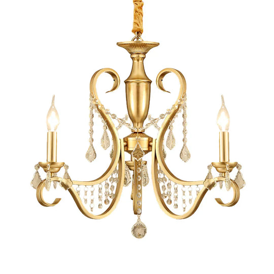 Gold 3 - Light Ceiling Chandelier Countryside Metal Candelabra Pendant Lighting With Crystal Accent