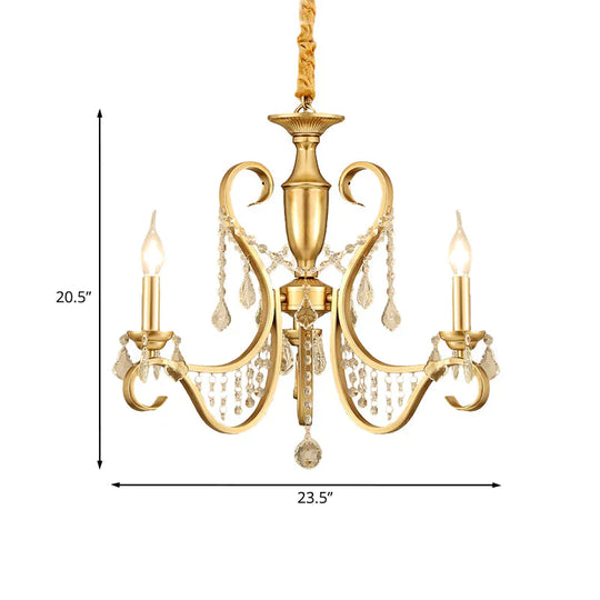 Gold 3 - Light Ceiling Chandelier Countryside Metal Candelabra Pendant Lighting With Crystal Accent