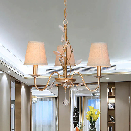 3 Lights Hanging Lighting Traditional Branch Faceted Crystal Chandelier Lamp In Gold With Barrel