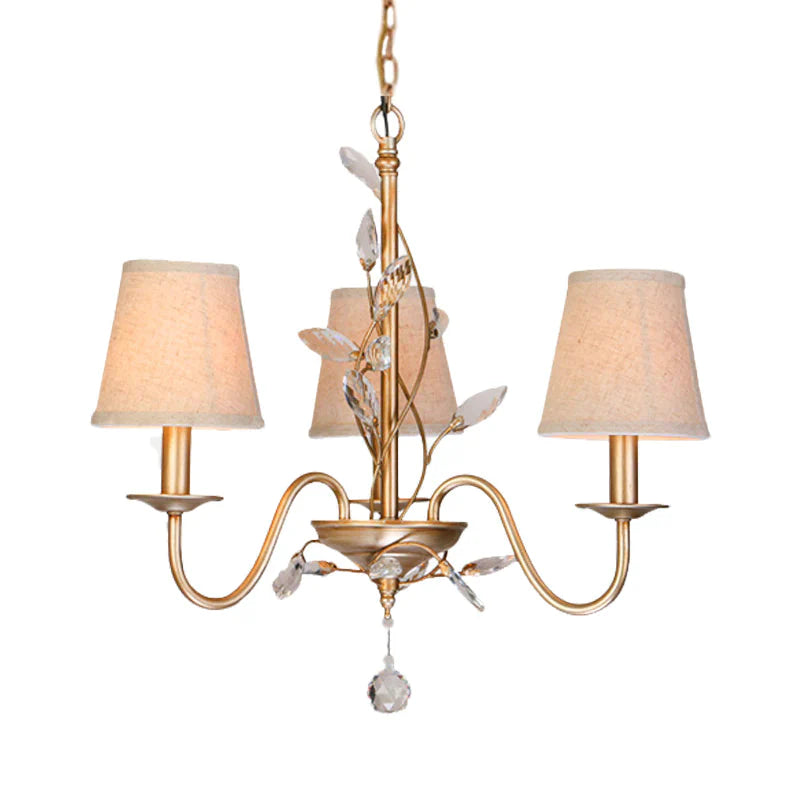 3 Lights Hanging Lighting Traditional Branch Faceted Crystal Chandelier Lamp In Gold With Barrel