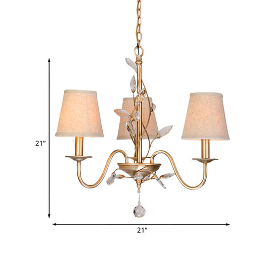 3 Lights Hanging Lighting Traditional Branch Faceted Crystal Chandelier Lamp In Gold With Barrel