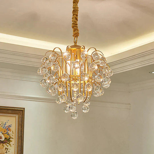 3 Bulbs Crystal Orb Pendulum Light Countryside Gold Grape Shape Living Room Ceiling Chandelier