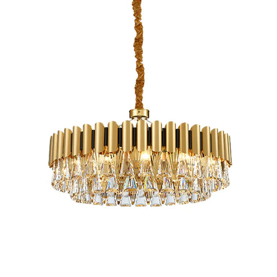 Polished Gold 8 Lights Drop Lamp Postmodern Tiered Crystal Triangle Chandelier Pendant