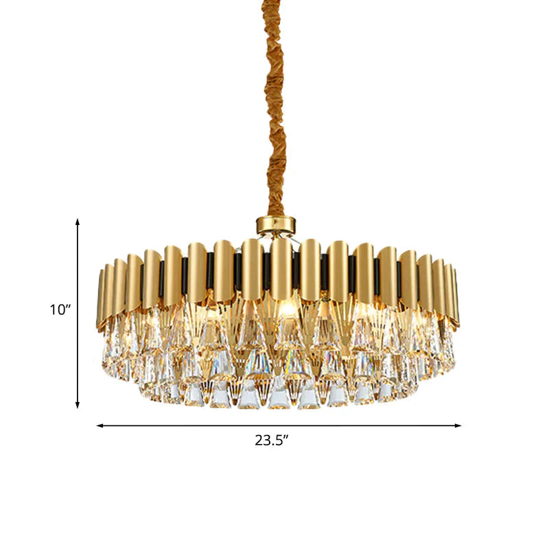 Polished Gold 8 Lights Drop Lamp Postmodern Tiered Crystal Triangle Chandelier Pendant