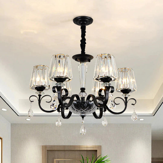 Cone Shade Hotel Ceiling Chandelier Retro Prismatic Crystal 3/6 - Light Black Drop Pendant With