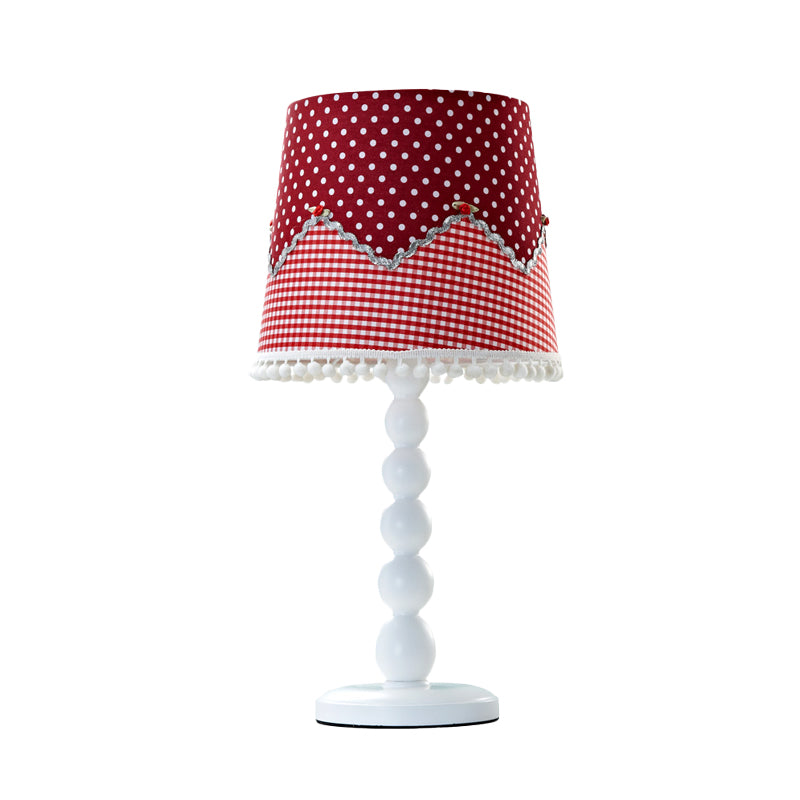 Alshat - Wooden Barrel Desk Lamp With Red Fabric Shade For Bedroom