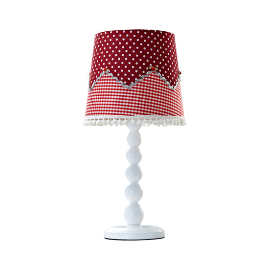 Alshat - Wooden Barrel Desk Lamp With Red Fabric Shade For Bedroom