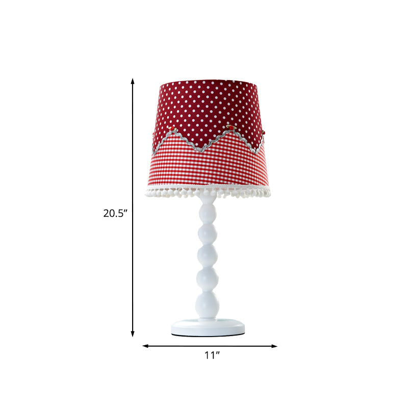 Alshat - Wooden Barrel Desk Lamp With Red Fabric Shade For Bedroom