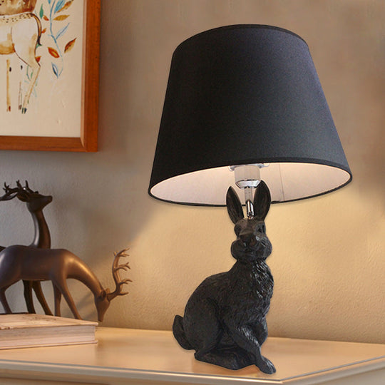 Charlotte - Cute Black Rabbit - Like Nightstand Lamp Cartoon 1 Light Resin Table With Fabric Shade