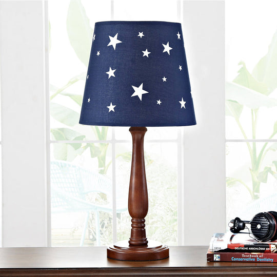 Giulia - Blue Barrel Shade Night Table Lamp With Star Pattern Dark