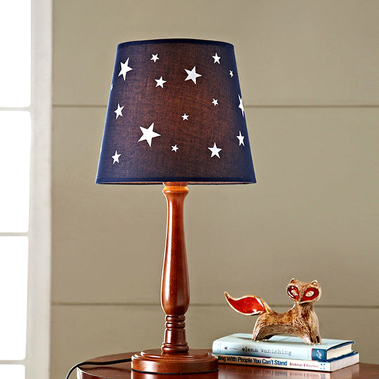 Giulia - Blue Barrel Shade Night Table Lamp With Star Pattern