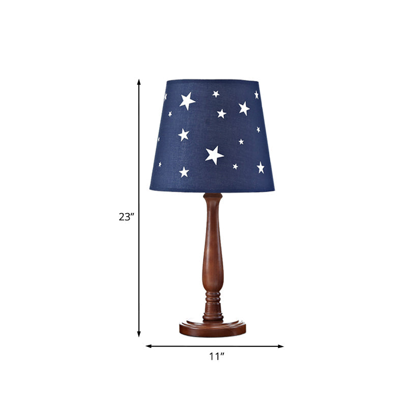 Giulia - Blue Barrel Shade Night Table Lamp With Star Pattern