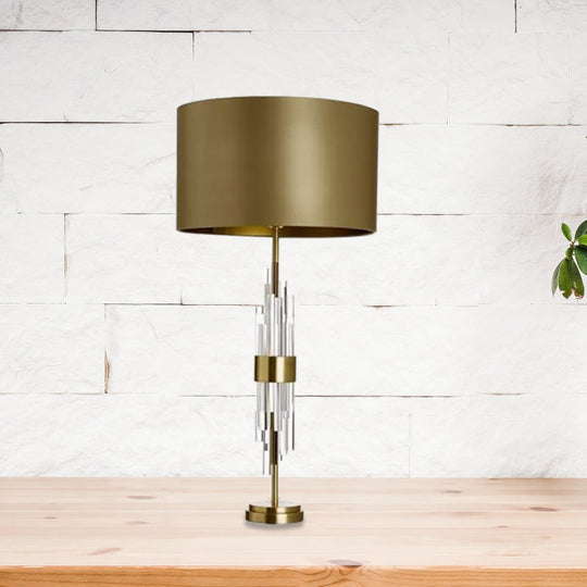 Ilaria - Gold Drum Table Light: Minimalist 1 - Light 13/15 Wide Nightstand Lamp / 13