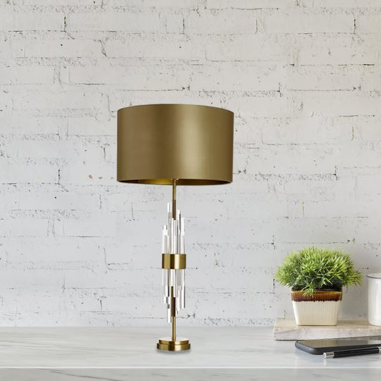 Ilaria - Gold Drum Table Light: Minimalist 1 - Light 13/15 Wide Nightstand Lamp