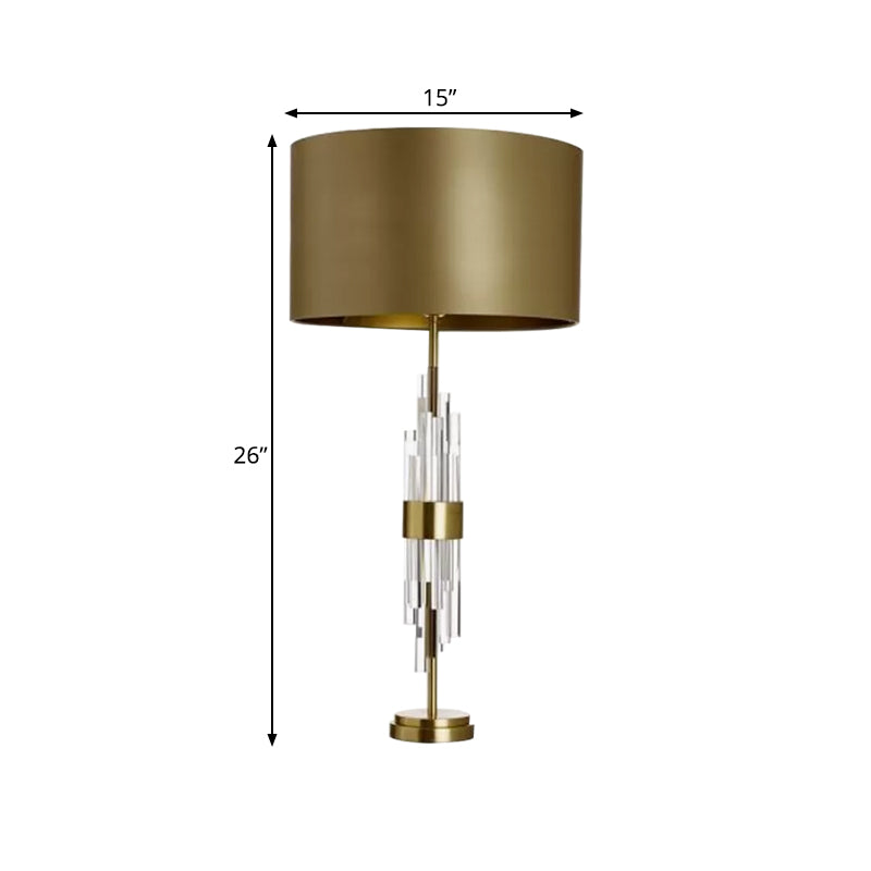 Ilaria - Gold Drum Table Light: Minimalist 1 - Light 13/15 Wide Nightstand Lamp