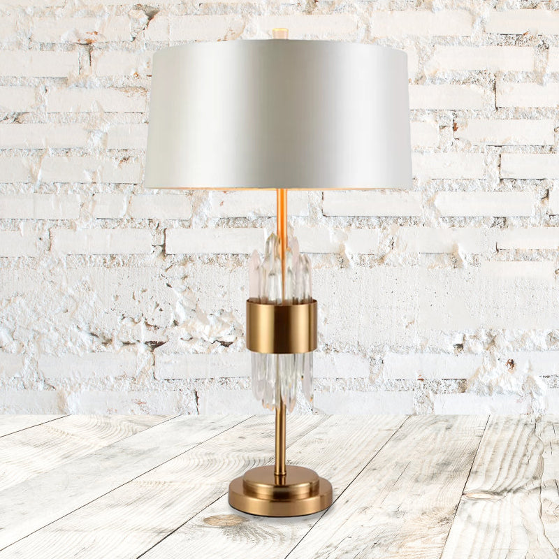 Gaia - Postmodern 1 Head Living Room Table Light White - Brass Nightstand Lamp With Round Fabric