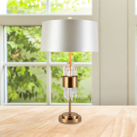 Gaia - Postmodern 1 Head Living Room Table Light White - Brass Nightstand Lamp With Round Fabric