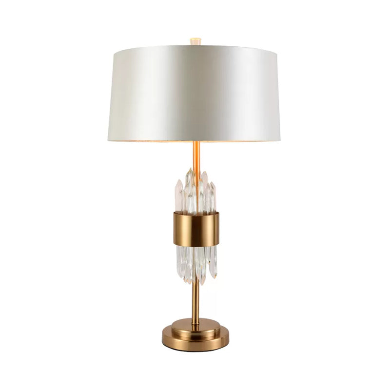 Gaia - Postmodern 1 Head Living Room Table Light White - Brass Nightstand Lamp With Round Fabric