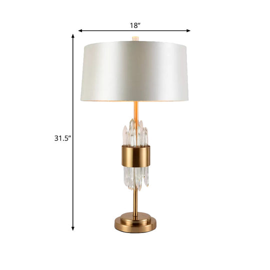 Gaia - Postmodern 1 Head Living Room Table Light White - Brass Nightstand Lamp With Round Fabric