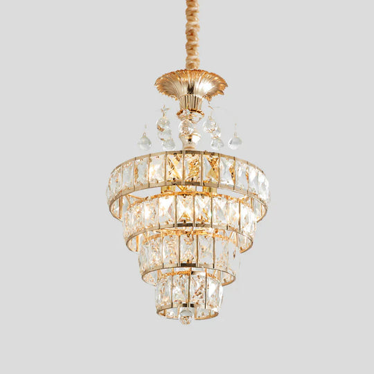 4 - Tier Cone Crystal Drop Lamp Traditional 5 Lights Living Room Chandelier Pendant In Gold