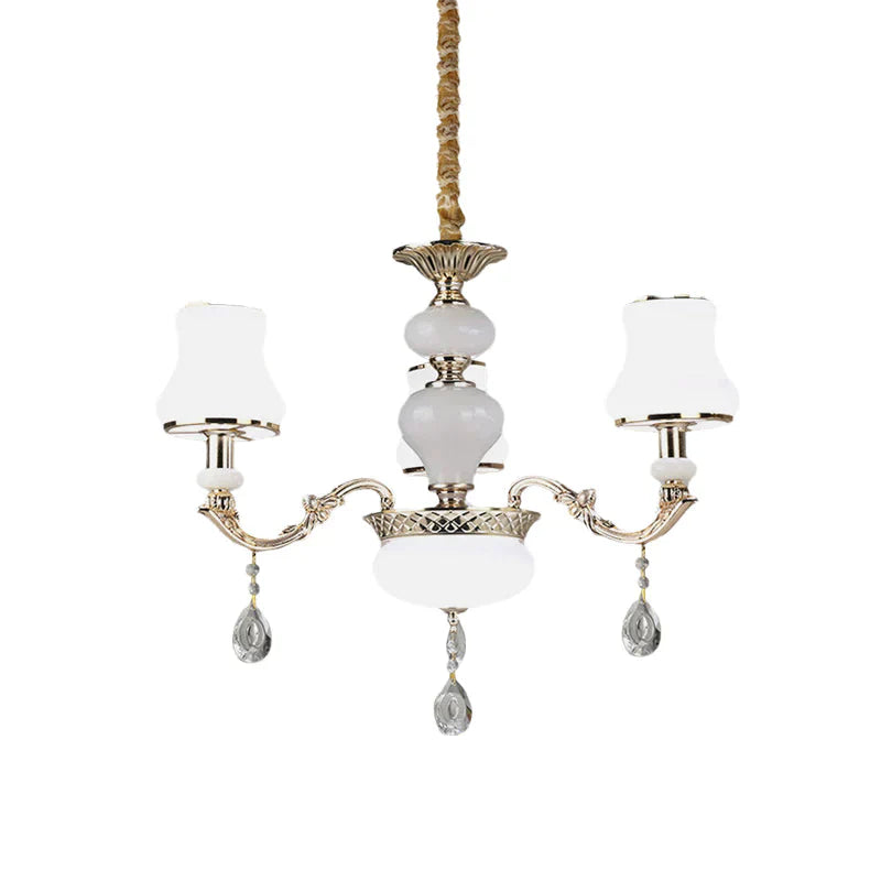 3/6 Lights Chandelier Lighting Vintage Bedroom Ceiling Pendant With Jar Cream Glass Shade In Gold