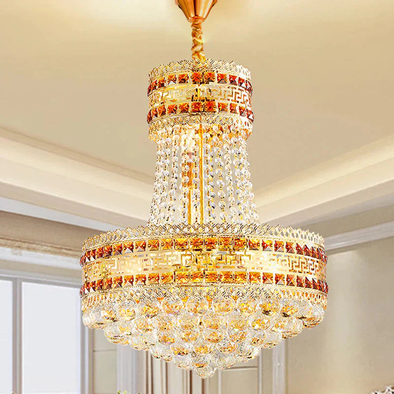 Antique Empire Chandelier 8 Lights Crystal Ceiling Suspension Lamp In Gold For Living Room