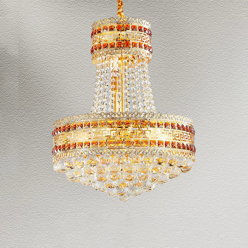 Antique Empire Chandelier 8 Lights Crystal Ceiling Suspension Lamp In Gold For Living Room