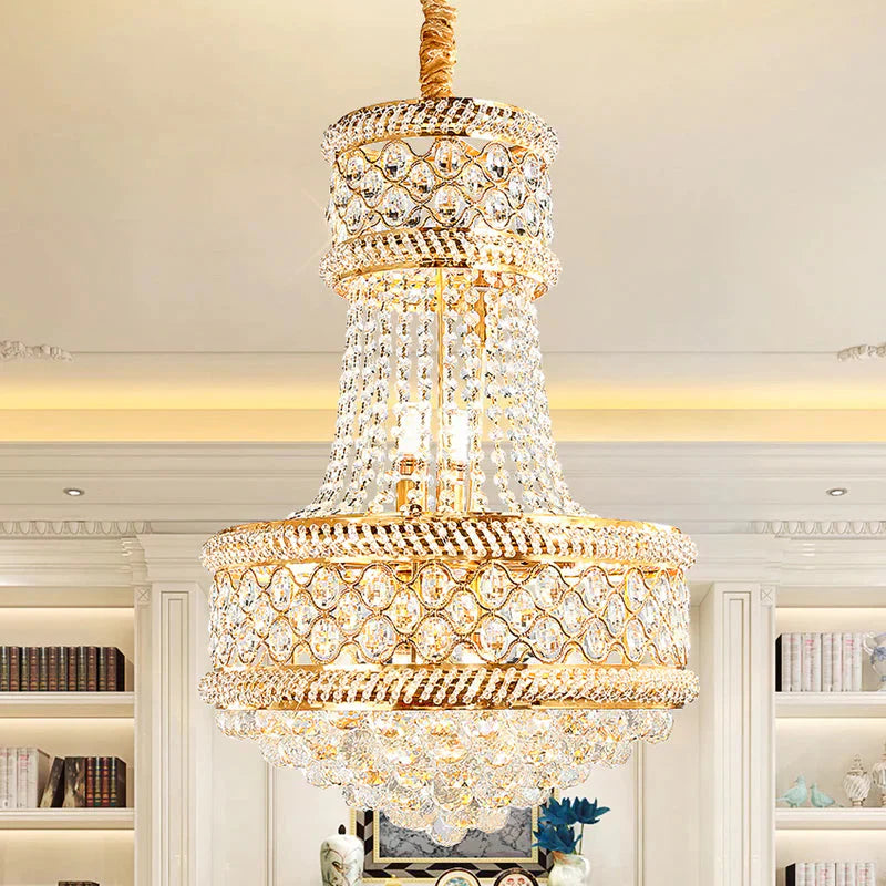 Cut K9 Crystal Gold Ceiling Chandelier Basket 7 Lights Victorian Style Pendant Lighting Fixture