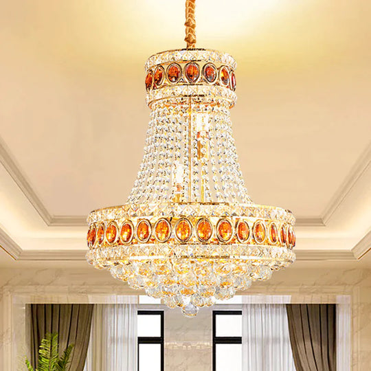 Gold Cone Pendant Chandelier Contemporary Crystal 5 - Bulb Dining Hall Suspension Lamp