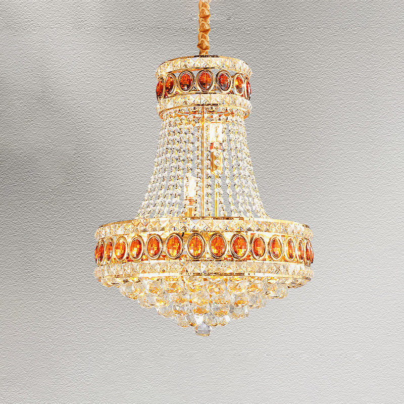 Gold Cone Pendant Chandelier Contemporary Crystal 5 - Bulb Dining Hall Suspension Lamp