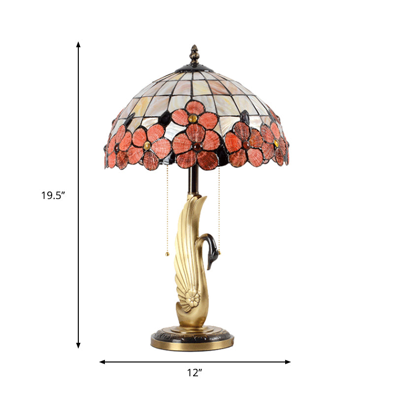 Albali - Pink Flower - Edge Grid Glass Night Lamp Tiffany 2 - Light Gold Pull Chain Table Lighting