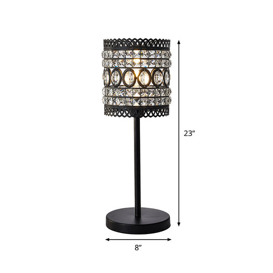 Biham - Modern Cylinder Night Table Light Metallic 1 - Head Bedside Nightstand Lamp With Crystal