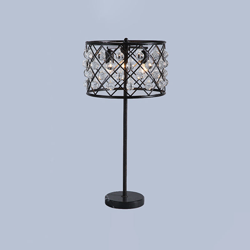 Justine - Modernist Grid Nightstand Light With Drum Design Crystal Drip Lamp