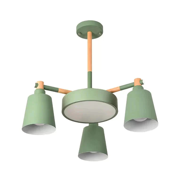 Bell Shade Kindergarten Chandelier Metal 4 Heads Nordic Stylish Pendant Light In Green