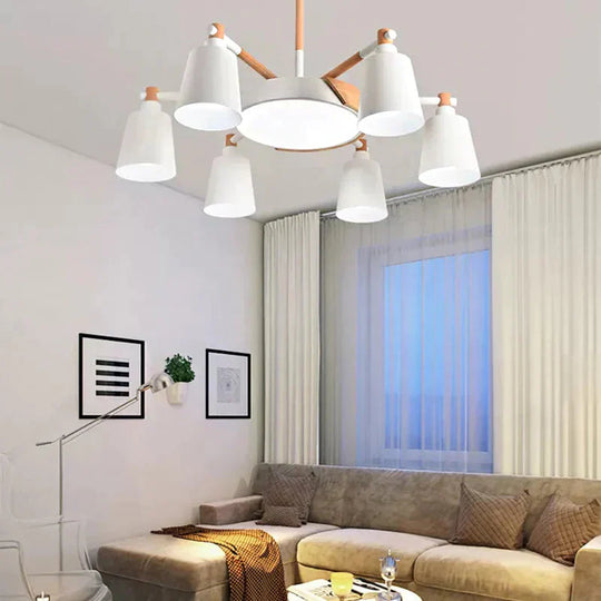 Nordic Stylish Bucket Hanging Light Metal 7 Heads White Chandelier For Bedroom