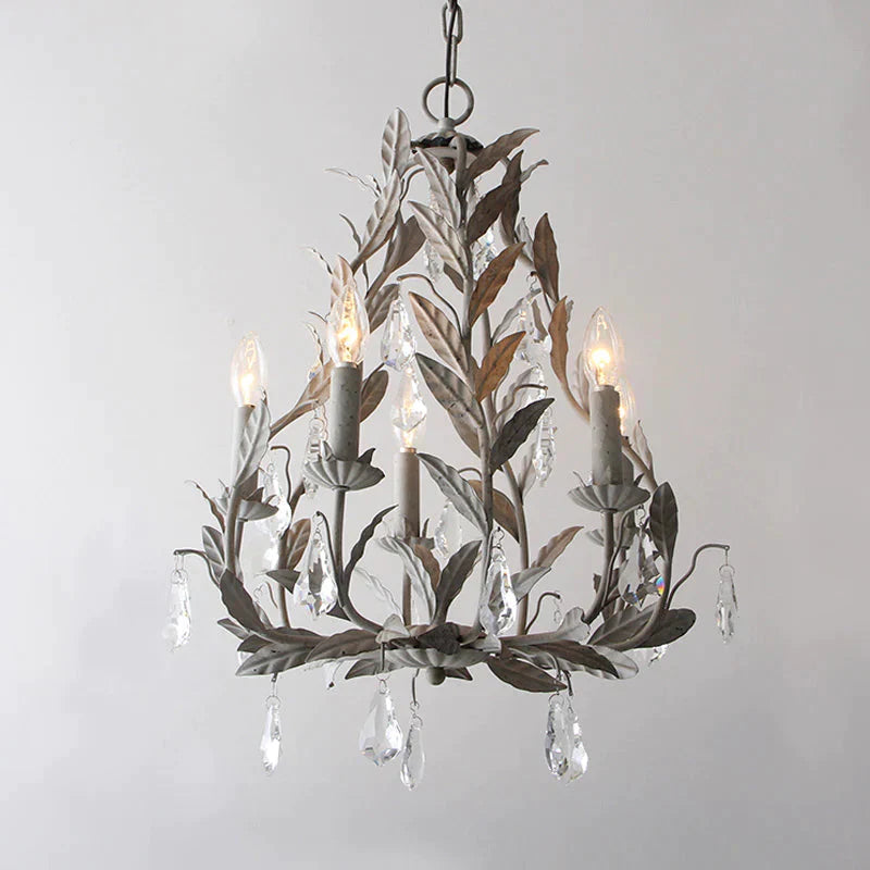 Leaf Hanging Chandelier Traditional 5 - Bulb Dangling Crystal Bead Suspended Lighting Fixture In