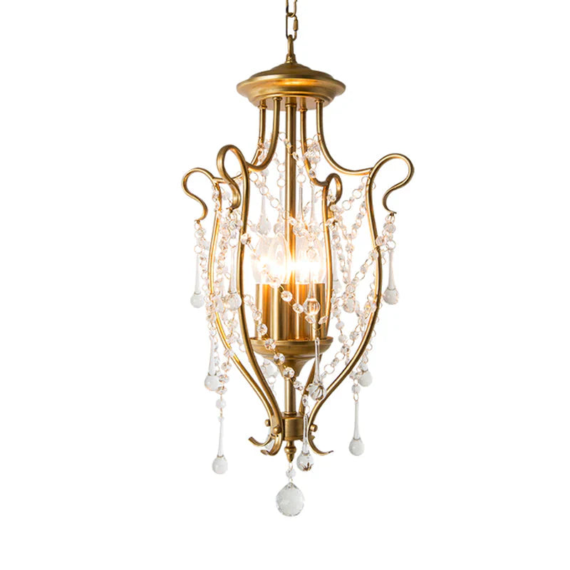 Oil Lamp Hanging Pendant Traditional 4 - Light Faceted Crystal Balls Ceiling Chandelier In Gold