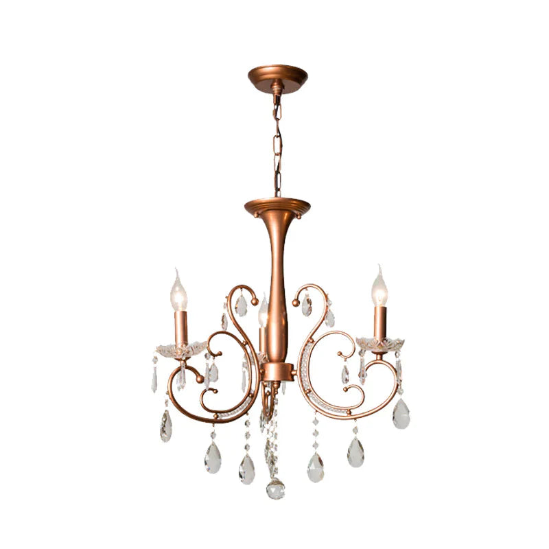 3 - Bulb Chandelier Light Fixture Traditional Swirled Arm Draping Crystal Raindrop Suspension Lamp