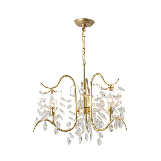 Minimalist 3 - Head Gold Chandelier With Faceted Ball Finials - Elegant Hall Ceiling Suspension Lamp